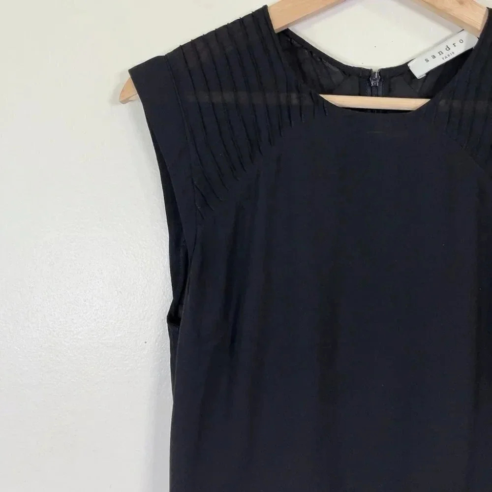 Sandro Paris Fit And Flare Gold Tone Waist Chiffon Black  Dress - Picture 7 of 16